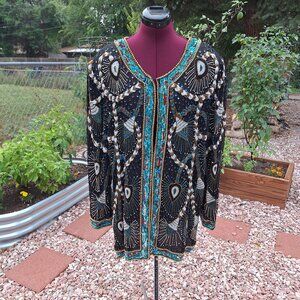 Vintage Art Deco Carina Top Heavily Beaded Maximalism Top Size XXL